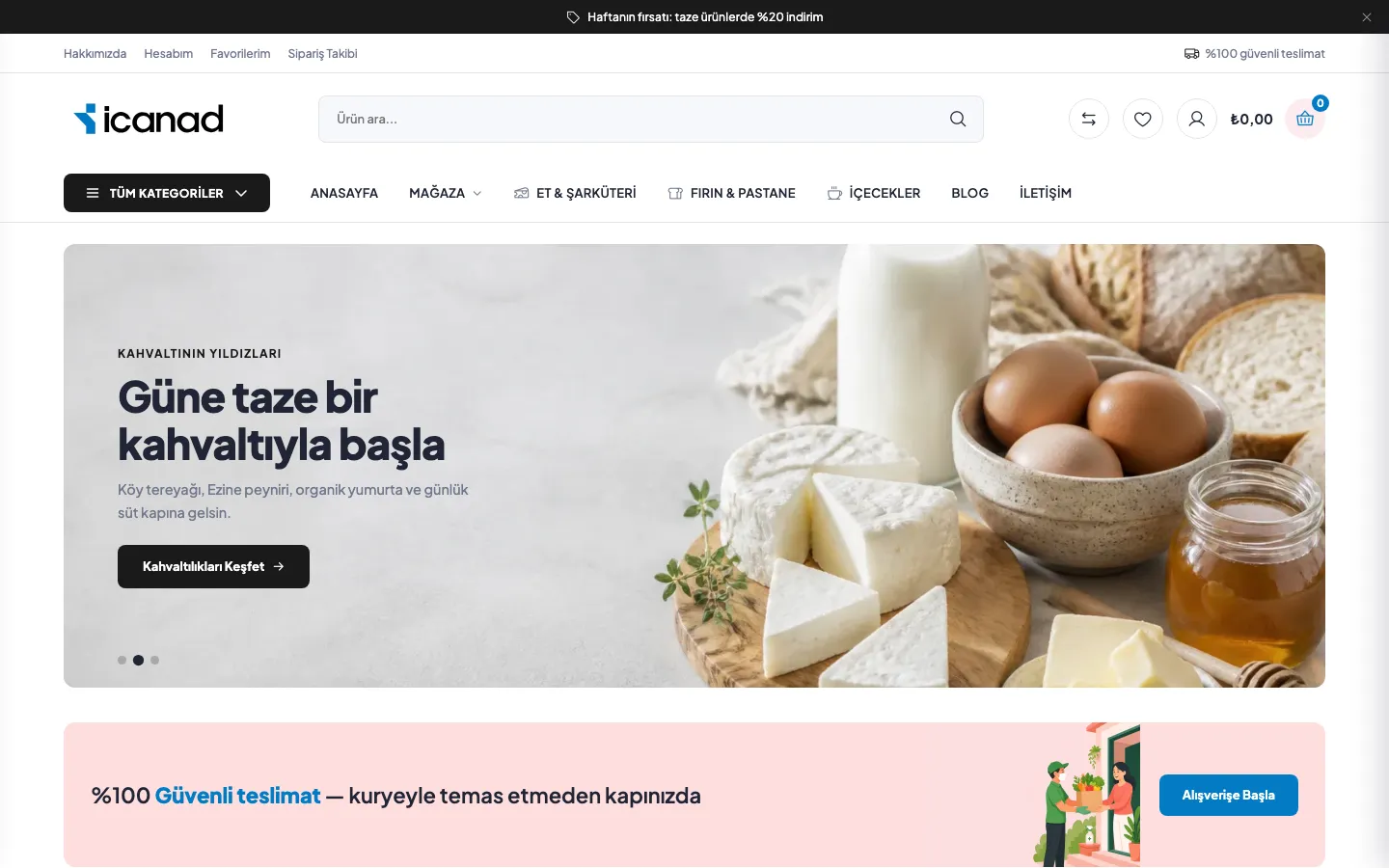 Gıda & Organik Ürünler — Fresco tema masaüstü görünümü
